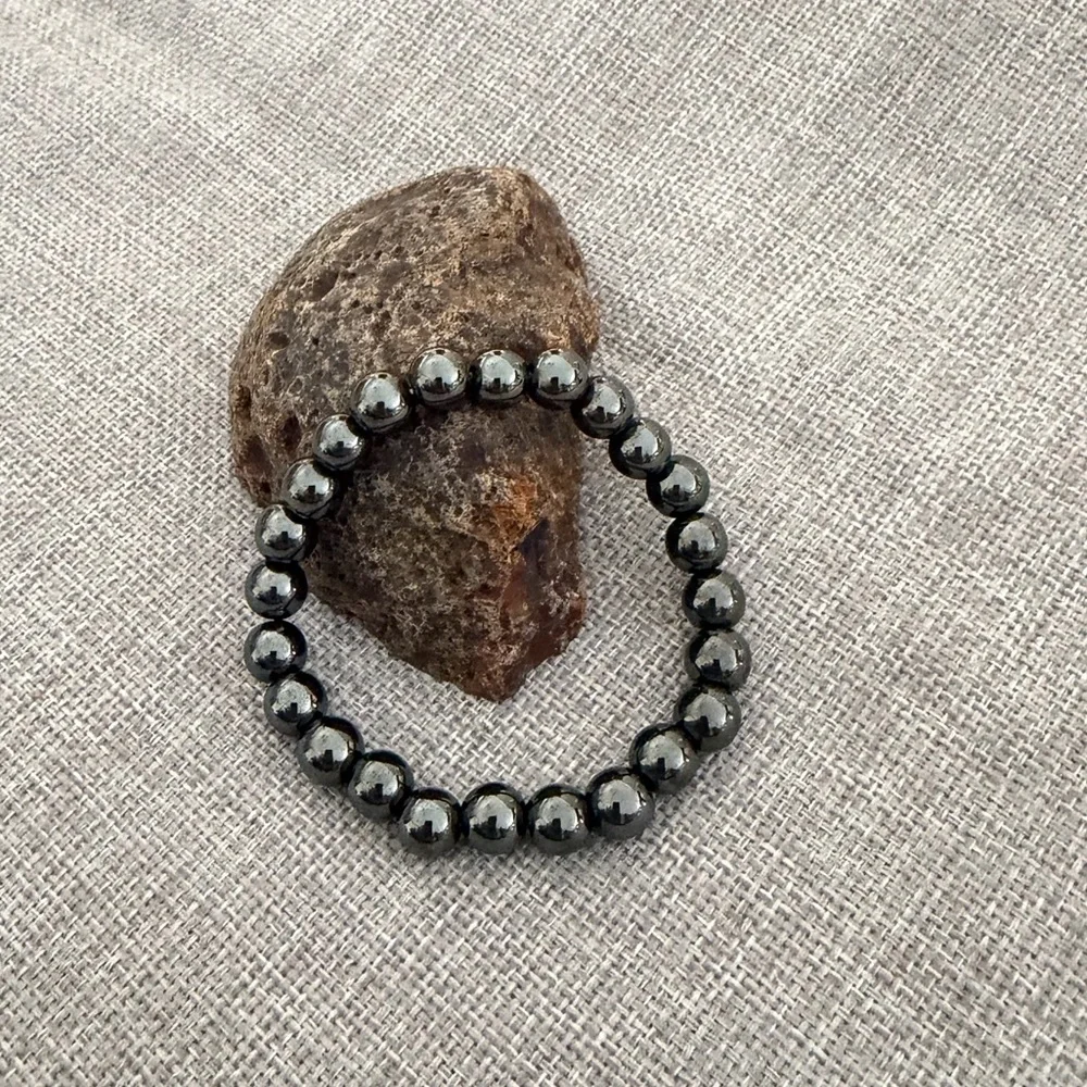 Hematite Beaded Stretch Bracelet | Polished Stone | Unisex